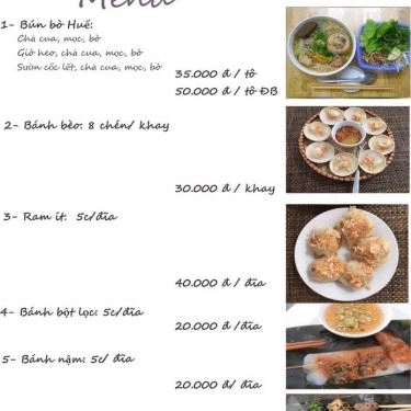 Thực đơn- Quán Ăn O Ngọc - Hương Vị Huế