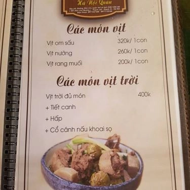 Thực đơn- Quán Ăn Hà Nội Quán - Thiên Đường Ẩm Thực