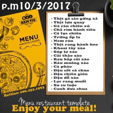 Thực đơn- Quán Ăn Kemtis - Cafe & Fast Food