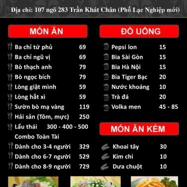 Thực đơn- Quán Ăn Lẩu Nướng Gia Khánh
