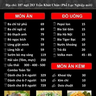 Thực đơn- Quán Ăn Lẩu Nướng Gia Khánh