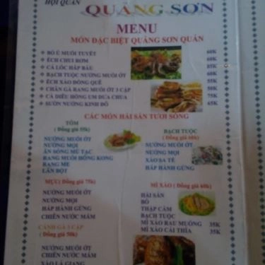 Thực đơn- Quán Ăn Quảng Sơn - Hải Sản, Lẩu & Gỏi