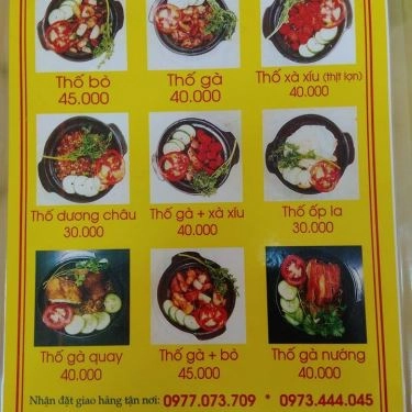 Thực đơn- Quán Ăn Thiên Vũ - Cơm Thố - Quan Nhân