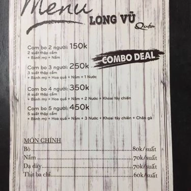 Thực đơn- Quán Ăn Long Vũ Quán - Nầm Bò Nướng