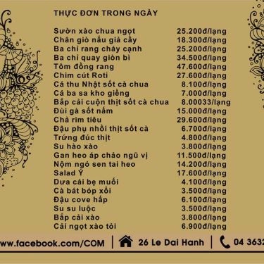 Thực đơn- Quán Ăn CƠM - Lê Đại Hành