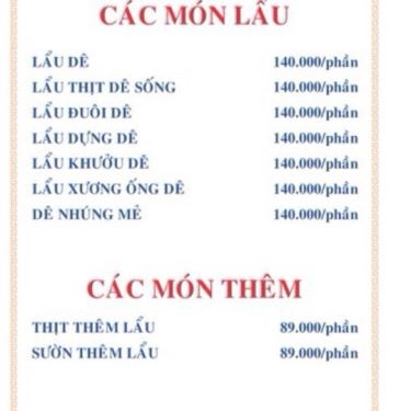 Thực đơn- Nhà Hàng Đức Hùng 3 - Ẩm Thực Dê Tươi