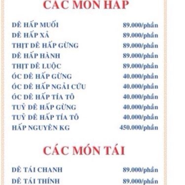 Thực đơn- Nhà Hàng Đức Hùng 3 - Ẩm Thực Dê Tươi