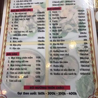 Thực đơn- Quán Ăn Phượng Anh - Lẩu & Nướng