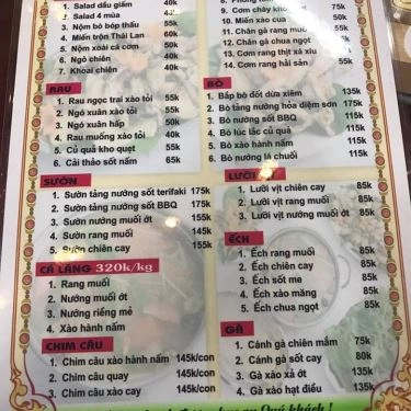 Thực đơn- Quán Ăn Phượng Anh - Lẩu & Nướng