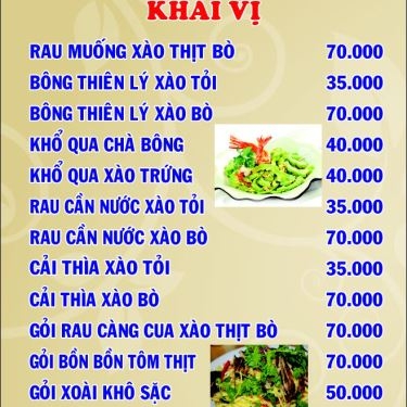 Thực đơn- Tìm Gì Cũng Có - Nhà Hàng Cà Phê Sân Vườn