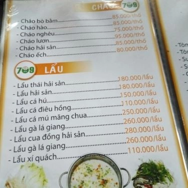 Thực đơn- Quán Ăn Ẩm Thực 709 - Hải Sản Tươi Sống
