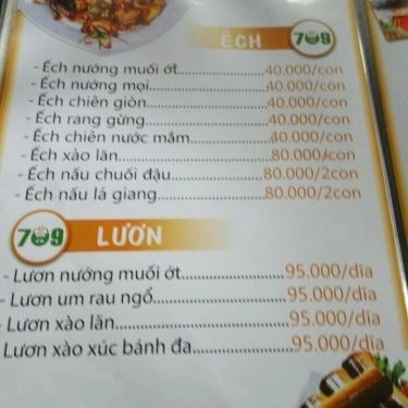 Thực đơn- Quán Ăn Ẩm Thực 709 - Hải Sản Tươi Sống