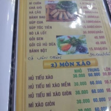 Thực đơn- Quán Ăn Ẩm Thực Chay Tạ Thiên