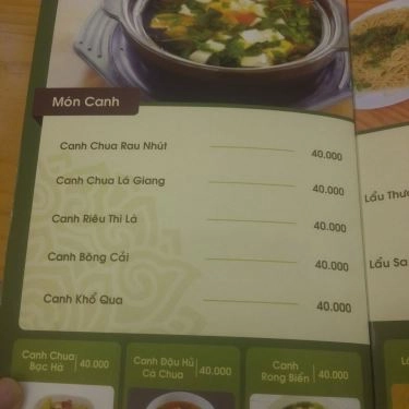 Thực đơn- Quán Ăn Ẩm Thực Chay Tâm Sen