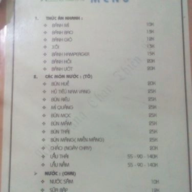Thực đơn- Quán Ăn Ẩm Thực Chay Thiên Ý