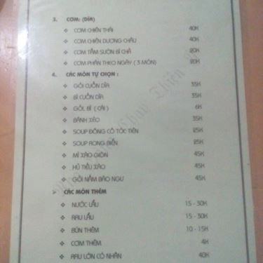 Thực đơn- Quán Ăn Ẩm Thực Chay Thiên Ý