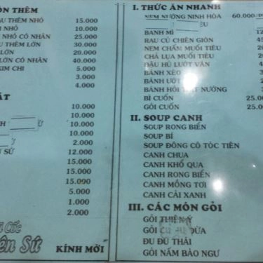 Thực đơn- Quán Ăn Ẩm Thực Chay Thiên Ý