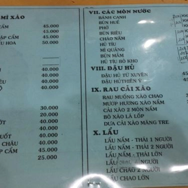 Thực đơn- Quán Ăn Ẩm Thực Chay Thiên Ý