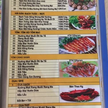 Thực đơn- Quán Ăn Ẩm Thực Hoàng Gia - Hải Sản Thiên Nhiên Tươi Sống