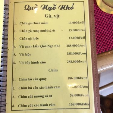 Thực đơn- Quán Ăn Ẩm Thực Quà Ngõ Nhỏ - Ngõ Hàng Bột
