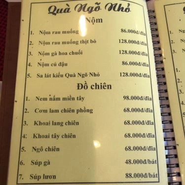 Thực đơn- Quán Ăn Ẩm Thực Quà Ngõ Nhỏ - Ngõ Hàng Bột