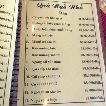 Thực đơn- Quán Ăn Ẩm Thực Quà Ngõ Nhỏ - Ngõ Hàng Bột