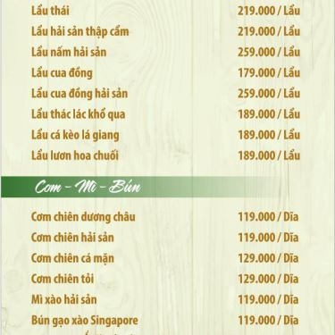 Thực đơn- Nhà Hàng Ẩm Thực Sân Vườn Mái Lá