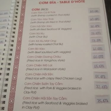 Thực đơn- Ẩm Thực Sao Mai - Quán Ăn Gia Đình