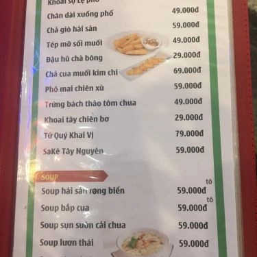 Thực đơn- Quán Ăn Ẩm Thực Tây Nguyên