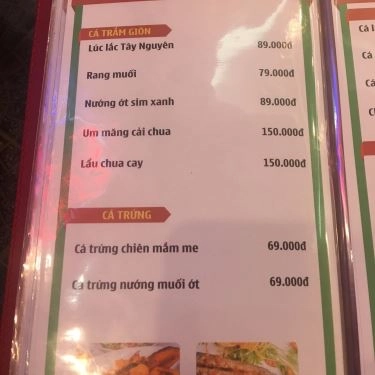 Thực đơn- Quán Ăn Ẩm Thực Tây Nguyên