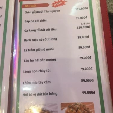 Thực đơn- Quán Ăn Ẩm Thực Tây Nguyên