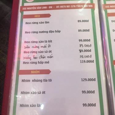Thực đơn- Quán Ăn Ẩm Thực Tây Nguyên