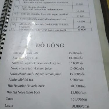Thực đơn- Quán Ăn An Phúc - Quán Chay - Thái Hà