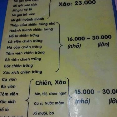 Thực đơn- Quán Ăn Khu Ăn Vặt Cao Thắng - Bàn Cờ