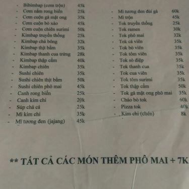 Thực đơn- Quán Ăn Ăn Vặt Như Quỳnh