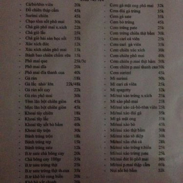 Thực đơn- Quán Ăn Ăn Vặt Như Quỳnh