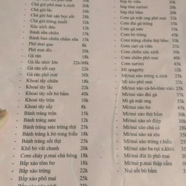 Thực đơn- Quán Ăn Ăn Vặt Như Quỳnh