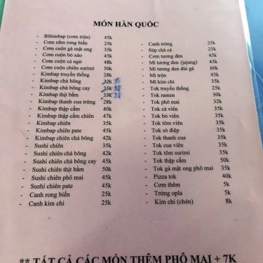 Thực đơn- Quán Ăn Ăn Vặt Như Quỳnh