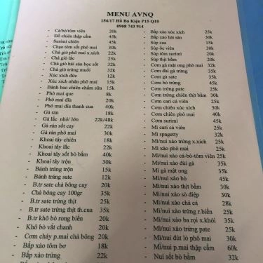 Thực đơn- Quán Ăn Ăn Vặt Như Quỳnh