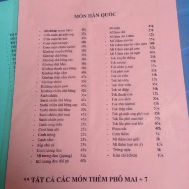 Thực đơn- Quán Ăn Ăn Vặt Như Quỳnh