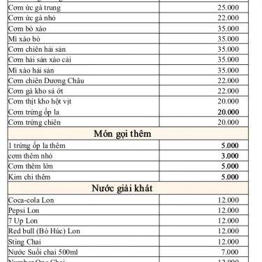 Thực đơn- Quán Ăn Anh Ba - Cơm Gà Xối Mỡ