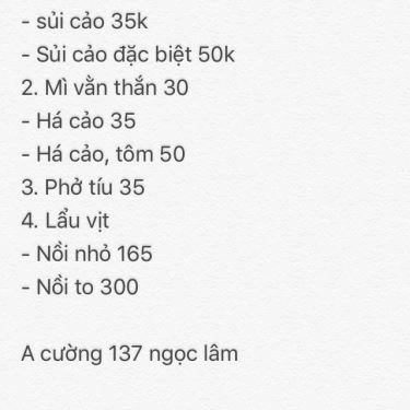 Tổng hợp- Quán Ăn Anh Cường - Lẩu & Mì Vịt Tiềm