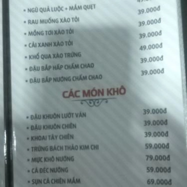 Thực đơn- Quán Ăn Anh Em Quán - Hải Sản Tươi Sống