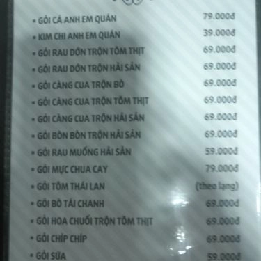 Thực đơn- Quán Ăn Anh Em Quán - Hải Sản Tươi Sống