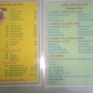 Thực đơn- Quán Ăn Anh Em Quán - Lẩu & Nướng - Phố Trạm