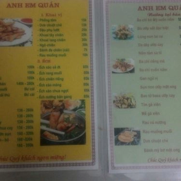 Thực đơn- Quán Ăn Anh Em Quán - Lẩu & Nướng - Phố Trạm