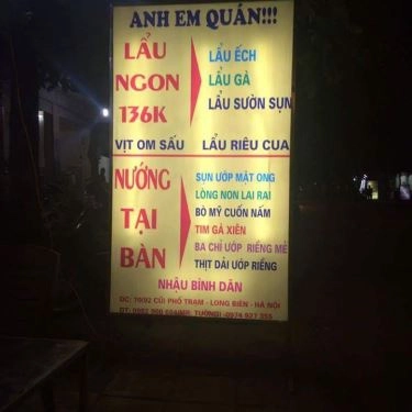 Thực đơn- Quán Ăn Anh Em Quán - Lẩu & Nướng - Phố Trạm