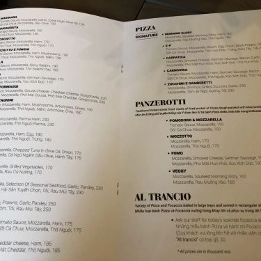 Thực đơn- Aroma Restaurant - Nhà Hàng Ý