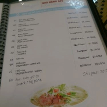 Thực đơn- Quán Ăn ATS Fastfood - Sân Bay Nội Bài