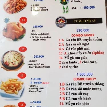 Thực đơn- Quán Ăn B.B Chicken - Gà Rán Hàn Quốc